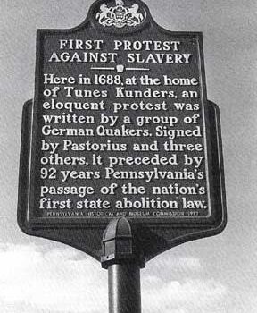 Abraham op den Graeff - Marker in Germantown near the place where the first American Protest against slavery was created.